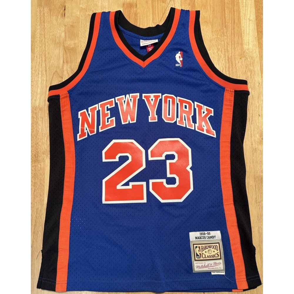 NY Knicks Marcus Camby Blue Swingman HWC Mitchell And Ness Jersey 98-99 Size M